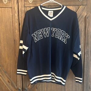 Torrid Navy V-Neck Sweater with Cream Stripes